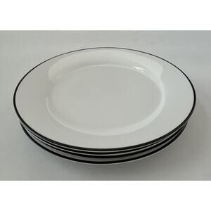 Set of 4 Crate & Barrel Aspen Black Band Salad Plates Modern EUC